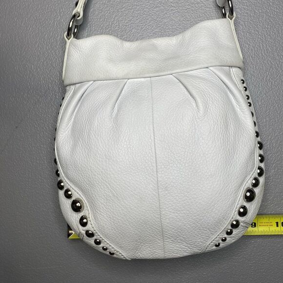 Vintage B MAKOWSKY Crossbody Bag Pebbled Leather Studded Adjustable Strap White - Picture 8 of 16